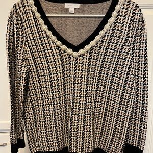 Charter Club Black and White V-Neck Sweater